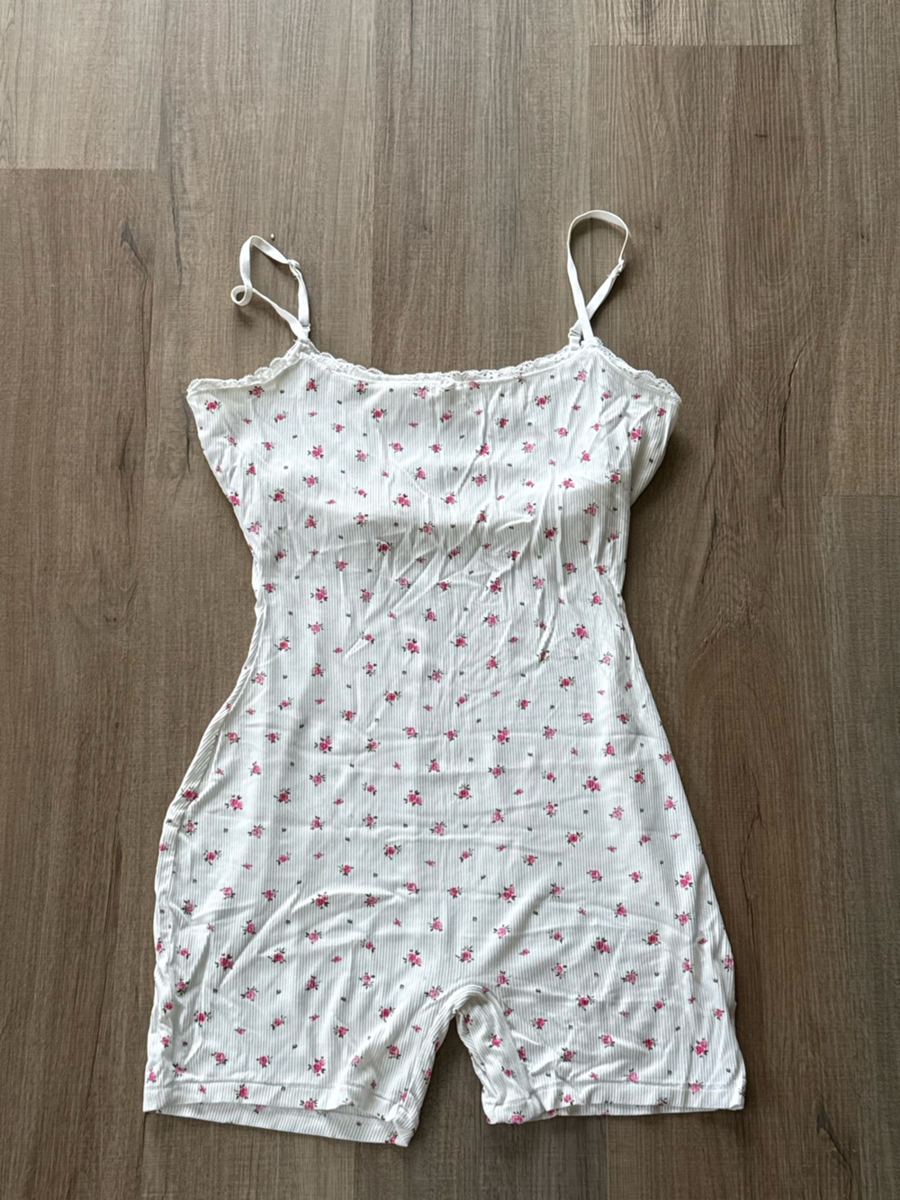 SKIMS White Floral Ribbed Cami Short Romper